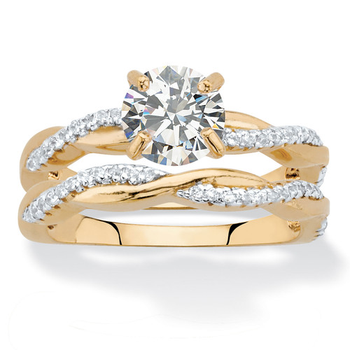 Round Cubic Zirconia 2-Piece Twisted Wedding Ring Set in 18k Gold-Plated 1.79 TCW