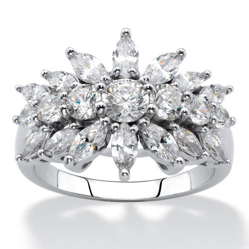 Marquise-Cut Cubic Zirconia Starburst Cluster Cocktail Ring Platinum-plated 2.67 TCW  