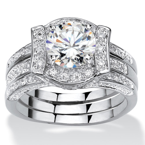 2.29 TCW Round Cubic Zirconia Channel-Set 2-Piece Jacket Bridal Set in Platinum-Plated   