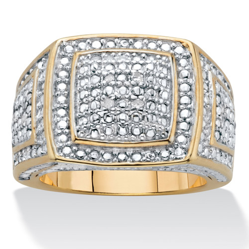 Men's Round Cut Diamond Grid Ring 1/10 TCW  Two-Tone Gold-Plated 