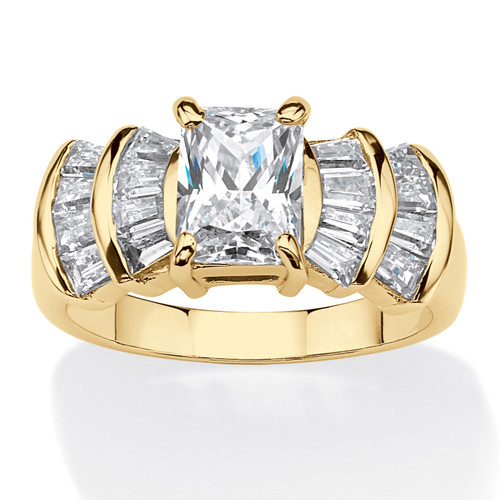 Emerald-Cut Cubic Zirconia Engagement Ring 3.10 TCW 18K Gold Plated