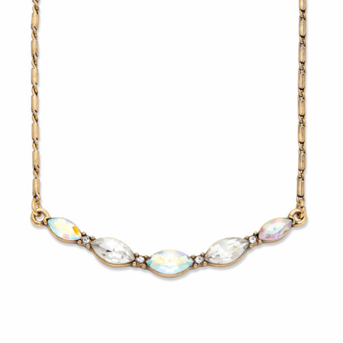 Aurora Borealis Marquise-Cut Crystal Barrel-Link Bib Necklace in Goldtone 17" -19"