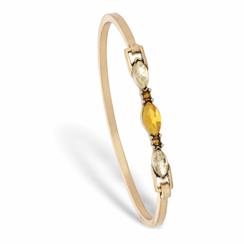Canary Yellow and Champagne Marquise-Cut Crystal Bangle Bracelet in Goldtone 7"