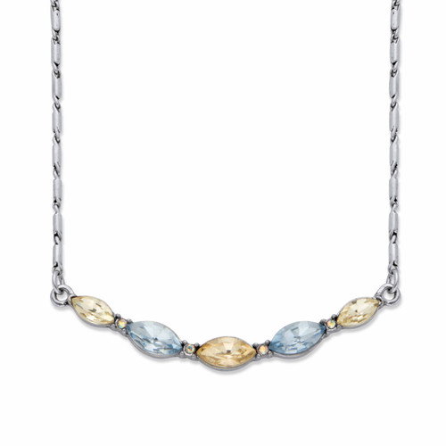 Champagne and Aquamarine Marquise-Cut Crystal Barrel-Link Bib Necklace in Silvertone 17"-19"