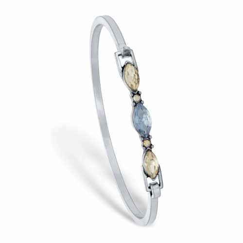 Champagne and Aquamarine Marquise-Cut Crystal Bangle Bracelet in Silvertone 7"