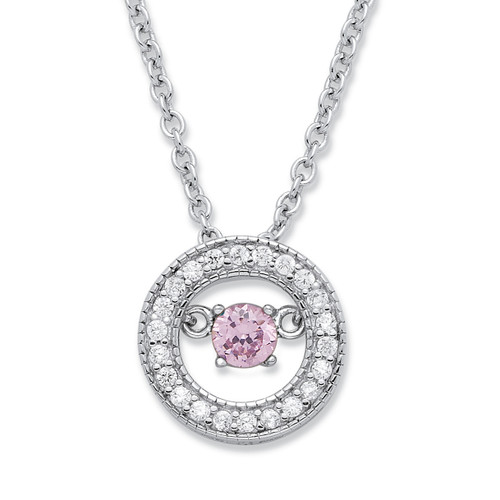 .20 TCW "CZ in Motion" Simulated Birthstone and CZ Halo Pendant Necklace in Sterling Silver 18"