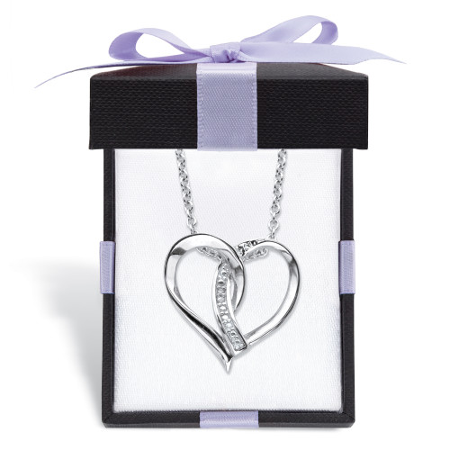 Diamond Accent Intertwined Heart Pendant Necklace in Sterling Silver With FREE Gift Box 18"-20"