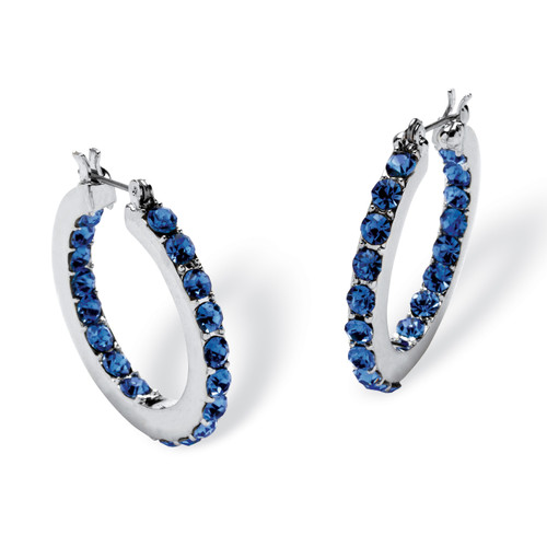 Round Simulated Birthstone Inside-Out Hoop Earrings in Silvertone 1.25"