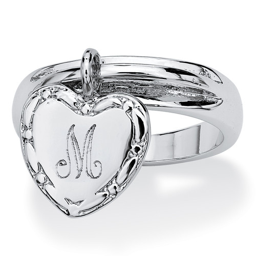 Silvertone Personalized I.D. Heart Charm Initial Ring