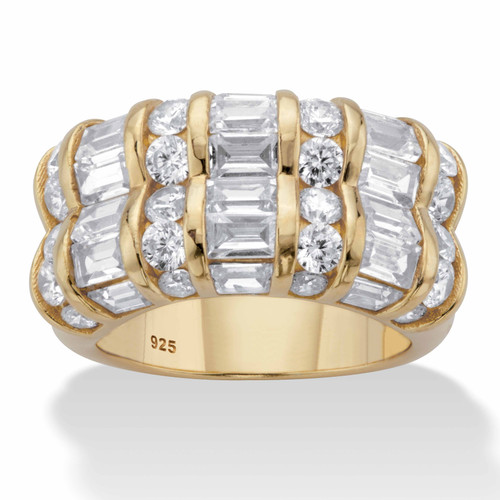 Round and Baguette-Cut Cubic Zirconia Channel-Set Ring 3.09 TCW in 14k Gold-plated Sterling Silver