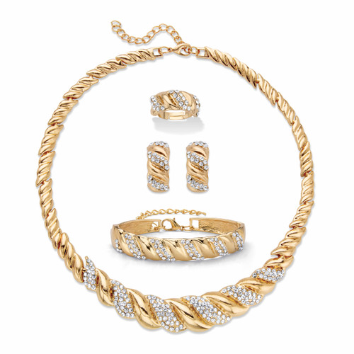 Round Crystal Goldtone S-Link Necklace, Earring and Bracelet Set BONUS: Buy the Set, Get the Adjustable Ring FREE! 19"-21"