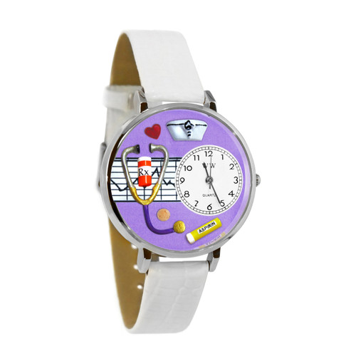Personalized Nurse Purple Watch in Silver (Unisex)