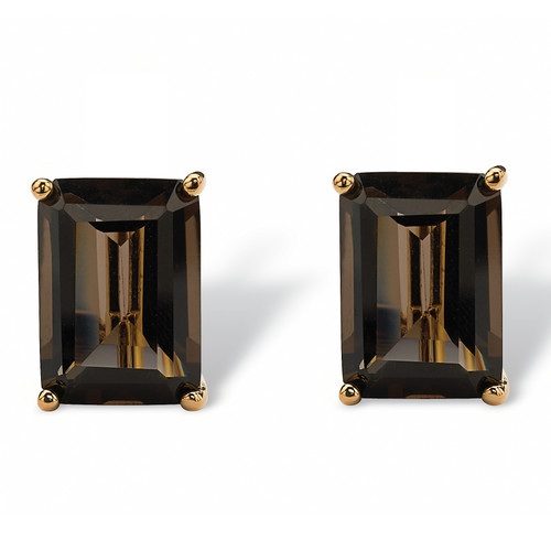 14.50 TCW Emerald-Cut Smoky Quartz Gold-Plated Drop Earrings