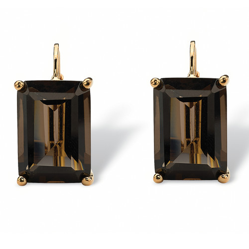14.50 TCW Emerald-Cut Smoky Quartz Gold-Plated Drop Earrings