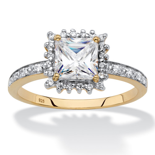 Princess-Cut Created White Sapphire and Diamond Accent Halo Engagement Ring 1.46 TCW in 18k Gold-plated Sterling Silver
