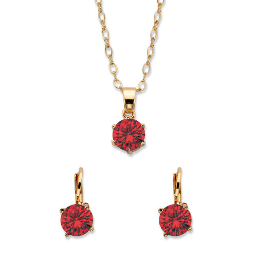 Round Simulated Birthstone Earring and Solitaire Pendant Necklace Set in Goldtone 18"
