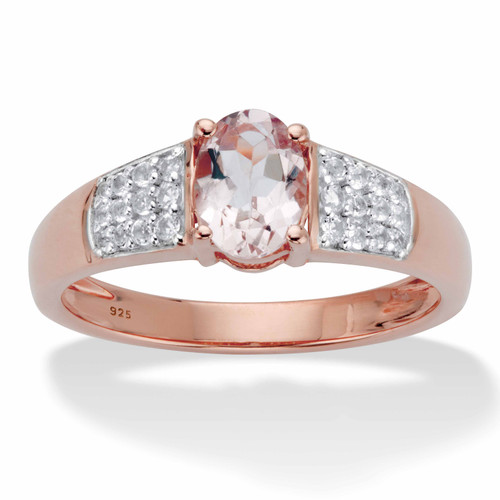 Genuine Oval-Cut Pink Morganite and White Topaz Ring 1.34 TCW in Rose Gold-plated Sterling Silver