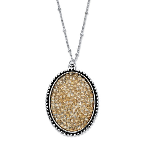 Butterscotch Crystal Oval Cluster Pendant Necklace with Beaded Chain in Antiqued Silvertone 18"-20"