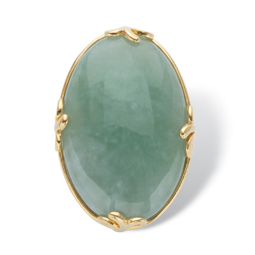 Genuine Green Jade Oval Cabochon Cocktail Ring 18k Gold-Plated