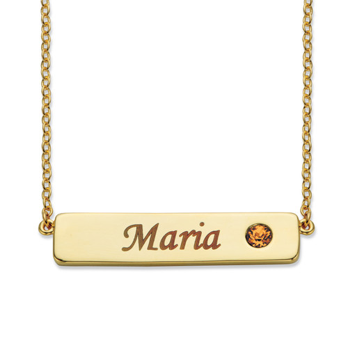 Round Simulated Birthstone Gold-Plated Personalized I.D. Necklace 18-20"