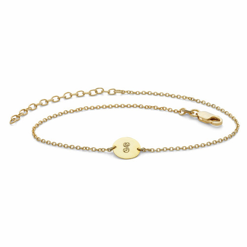 Personalized Round Circle Disc Charm Ankle Bracelet in 18k Gold-plated Sterling Silver 11"
