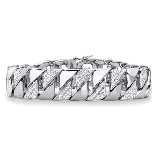 Men's Diamond Accent Interlocking-Link Bracelet in Silvertone 8.5"
