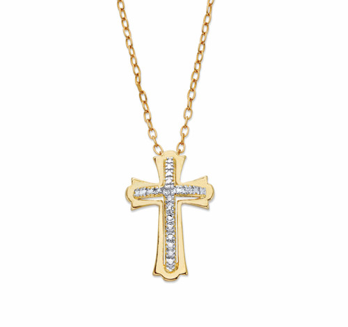 Diamond Accent Two-Tone Cross Pendant Necklace Gold-Plated 18"-20"