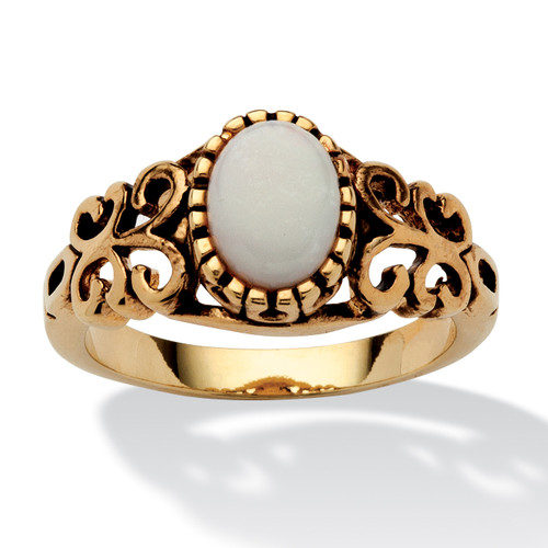 Oval-Cut Opal Scroll Ring in Antiqued Gold-Plated