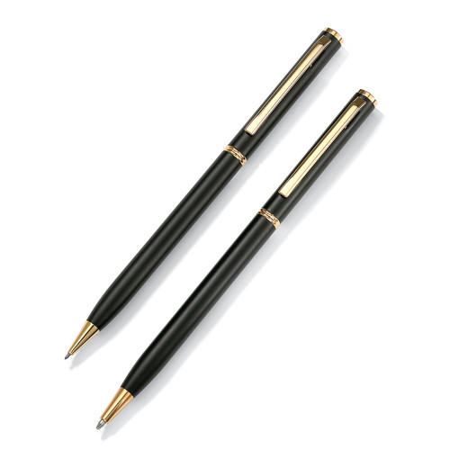 Pen and Pencil 2-PieceSet in Matte Black and Goldtone 5"