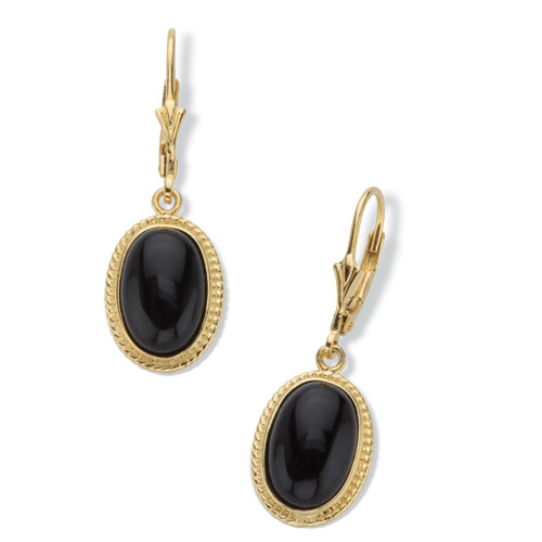 Oval-Cut Genuine Black Onyx Cabochon Lever Back Drop Earrings in 14k Gold-plated Sterling Silver