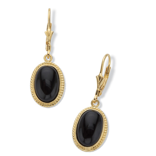 Oval-Cut Genuine Black Onyx Cabochon Lever Back Drop Earrings in 14k Gold over Sterling Silver