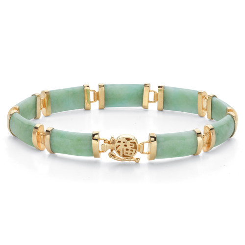 Genuine Green Jade 18k Gold-Plated Rectangular Link Bracelet 7.5"