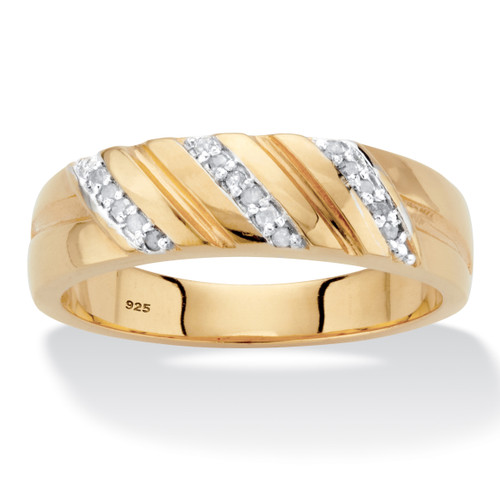 Men's Diamond Accent Diagonal Wedding Band in 18k Gold-plated Sterling Silver