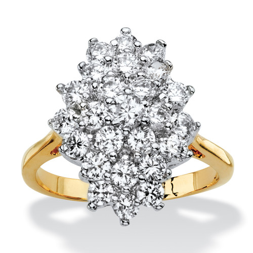 1.82 TCW Cubic Zirconia Marquise-Shaped Cluster Cocktail Ring Gold-Plated 