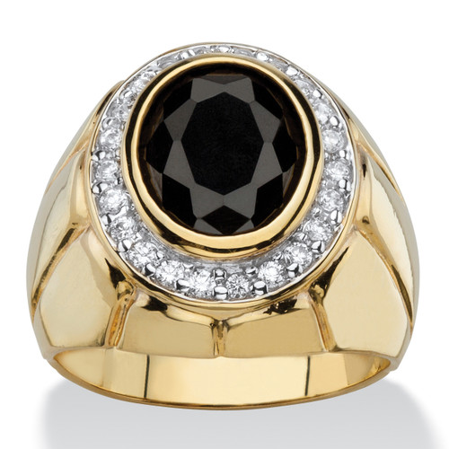 Men's 4.18 TCW Oval Black and White Cubic Zirconia Faceted Halo Ring Gold-Plated