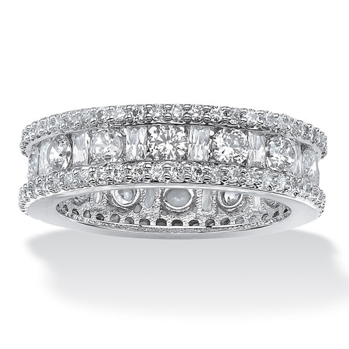 3.22 TCW Round and Baguette-Cut Cubic Zirconia Eternity Channel Ring Platinum-plated Sterling Silver