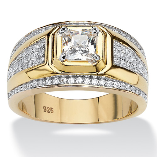 Men's 1.12 TCW Square-Cut and Pave Cubic Zirconia Ring in 14k Gold-plated Sterling Silver