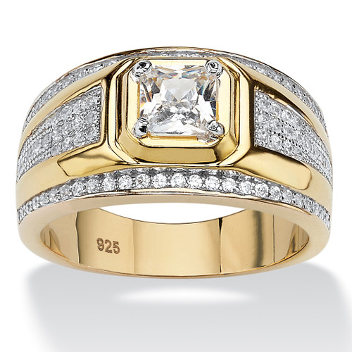 Men's 1.12 TCW Square-Cut and Pave Cubic Zirconia Ring in 14k Gold-plated Sterling Silver