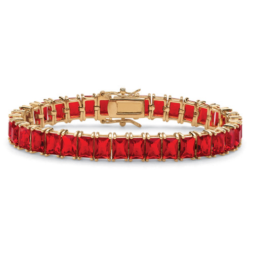 Emerald-Cut Simulated Ruby Tennis Bracelet 39.10 TCW Gold-Plated 7 1/4"