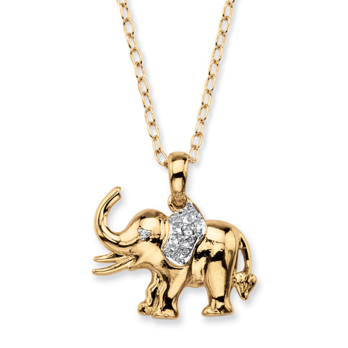 Diamond Accent Two-Tone Pave-Style Elephant Charm Pendant Necklace 18k Gold-Plated 18"