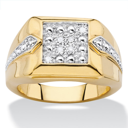 Men's Diamond Accent Square Cluster Ring Yellow Gold-Plated