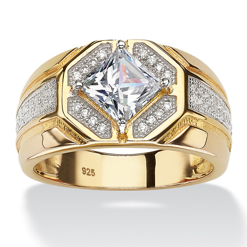 Men's 1.44 TCW Square-Cut Cubic Zirconia Octagon Ring in 14k Gold-plated Sterling Silver