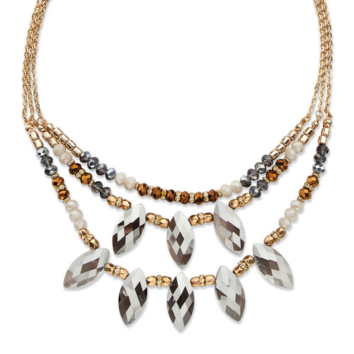 Marquise-Cut Grey Crystal Multi-Strand Goldtone Statement Necklace Adjustable 18"