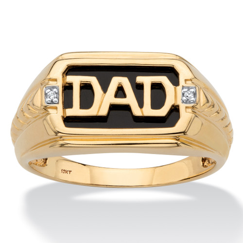 Men's Emerald-Cut Genuine Onyx and Diamond Accent "Dad" Ring in Solid 10k Yellow Gold