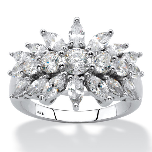 Marquise-Cut Cubic Zirconia Starburst Cluster Cocktail Ring 2.67 TCW in Sterling Silver