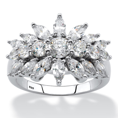Marquise-Cut Cubic Zirconia Starburst Cluster Cocktail Ring 2.67 TCW in Sterling Silver  