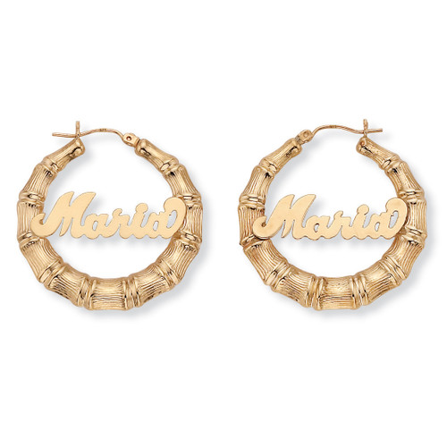 Personalized Bamboo Hoop Earrings in Gold-plated Sterling Silver  (1 1/2")