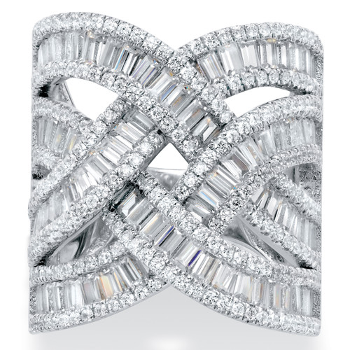 Tapered Baguette Cubic Zirconia Channel-Set Crossover Highway Ring 5.95 TCW in Platinum over Sterling Silver