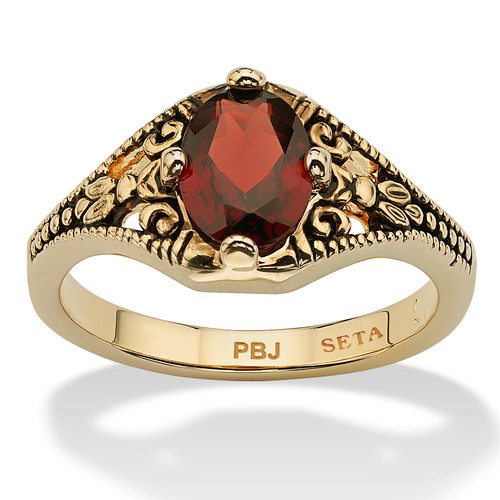 Oval-Cut Genuine Garnet Vintage-Style Ring 1.40 TCW Yellow Gold-Plated