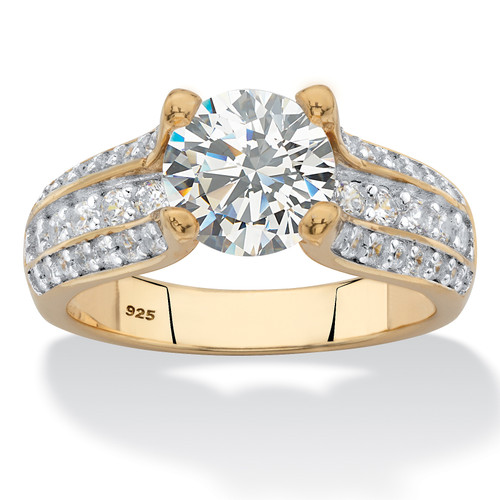 Round Multi-Row Cubic Zirconia Engagement Ring 2.69 TCW in 14k Yellow Gold-plated Sterling Silver